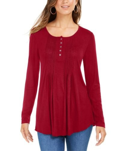 Style & Co Women's Petite Pintuck Top Wine Size PS