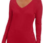 JM Collection Women's Embellished-Sleeve V-Neck Sweater Red Size Medium