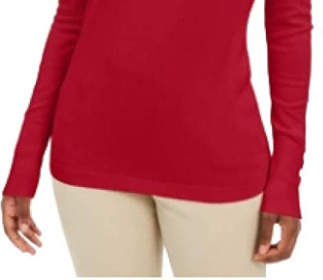 JM Collection Women's Embellished-Sleeve V-Neck Sweater Red Size Medium
