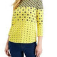 Charter Club Women's Printed Cotton 3/4-Sleeve Top Yellow Size Small