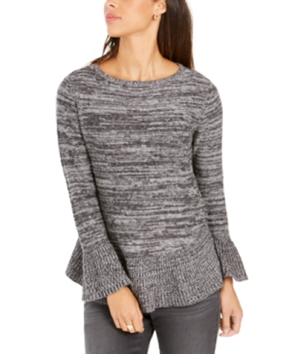 Style & Co Women's Petite Ruffle-Hem Tunic Sweater Grey Size PM