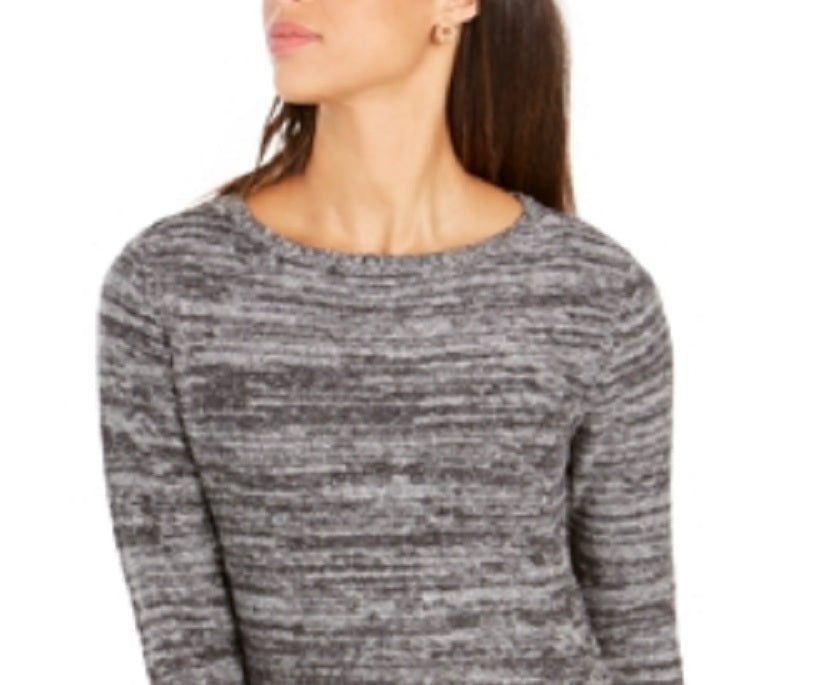 Style & Co Women's Petite Ruffle-Hem Tunic Sweater Grey Size PM