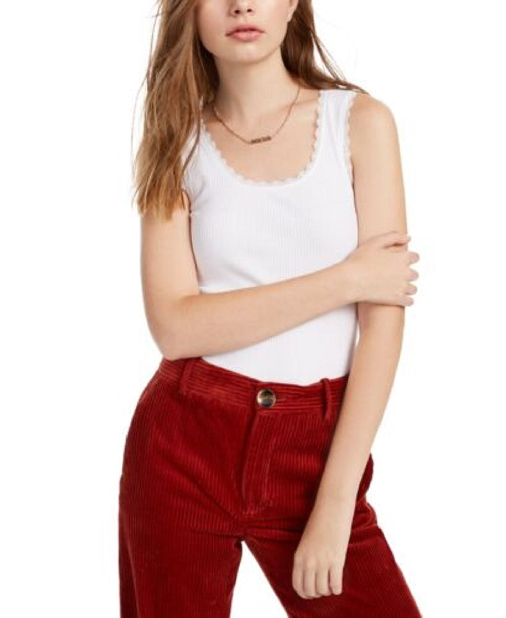 Planet Gold Juniors' Lace-Trim Ribbed Tank Top White Size Small