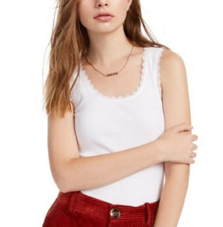 Planet Gold Juniors' Lace-Trim Ribbed Tank Top White Size Small