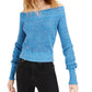 Free People Women's Sugar Rush Off The Shoulder Sweater Blue Size Medium
