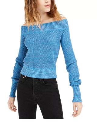 Free People Women's Sugar Rush Off The Shoulder Sweater Blue Size Medium