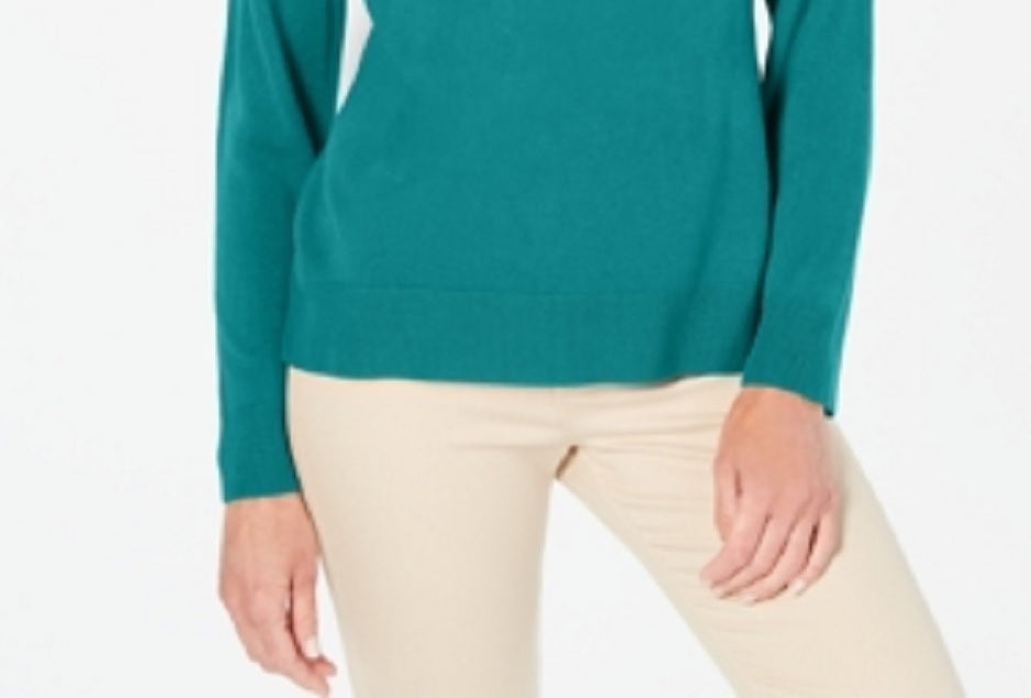 Karen Scott Women's Petite Button-Shoulder Sweater Green Size PXL