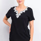 Karen Scott Women's Crochet-Trim Split-Neck Top Black Size Medium