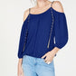 INC International Concepts Women's Cold-Shoulder Chain-Detail Top Bright Blue Size X-Small