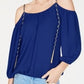 INC International Concepts Women's Cold-Shoulder Chain-Detail Top Bright Blue Size X-Small