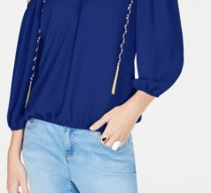 INC International Concepts Women's Cold-Shoulder Chain-Detail Top Bright Blue Size X-Small