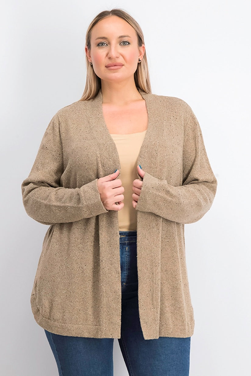 Karen Scott Women's Open-Front Long-Sleeve Cardigan Chesnut Size Medium