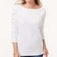 Karen Scott Women's Petite Studded Boat-Neck Cotton Top White Size PS/M