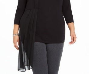 Alfani Women's Plus Size Asymmetrical-Overlay Top Black Size 0X