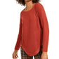 INC International Concepts Women's Red Zippered Patterned Long Sleeve Crew Neck T-Shirt Came Size L