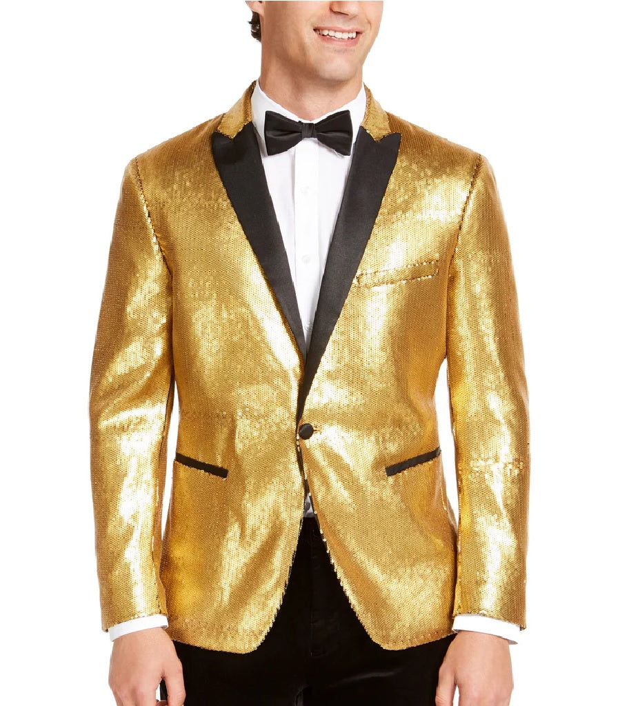 INC International Concepts Men's Big & Tall Sequined Tuxedo One-Button Coat Gold Size -2XB