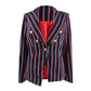 Tommy Hilfiger Women's Striped Double-Breasted Blazer Red Size 14