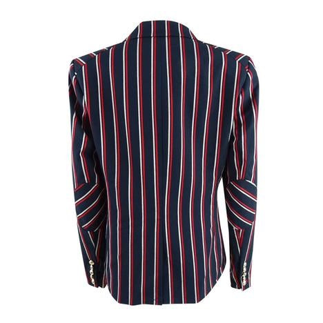Tommy Hilfiger Women's Striped Double-Breasted Blazer Red Size 14
