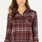 Style & Co Women's Petite Cotton Tab-Sleeve Plaid Shirt Berry Size PL