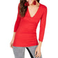 INC International Concepts Women's Solid Long Sleeve V Neck Blouse Top Red Size X-Large