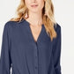 INC International Concepts Women's Petite Twist-Front Button-Up Top Blue Size PS