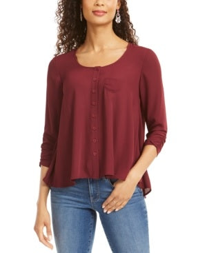 Style & Co Women's Petite Swing Blouse Wine Size PS