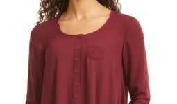 Style & Co Women's Petite Swing Blouse Wine Size PS