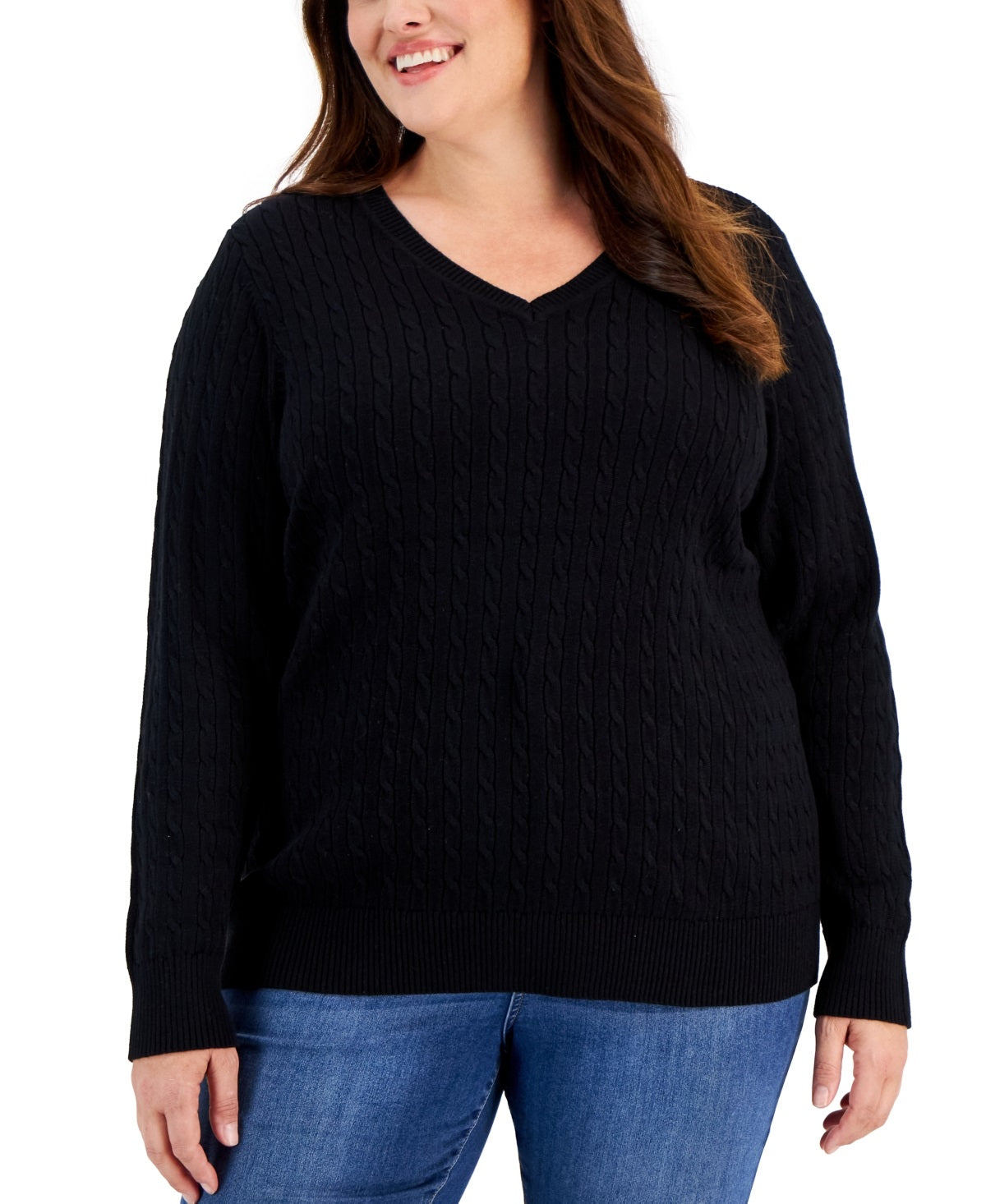 Karen Scott Women's Cotton Baby Cable Knit Sweater Black  Size XS