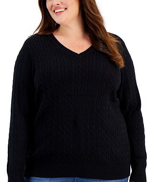Karen Scott Women's Cotton Baby Cable Knit Sweater Black  Size XS