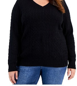Karen Scott Women's Cotton Baby Cable Knit Sweater Black  Size XS