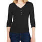 Hippie Rose Women's Juniors' Ribbed Hi-Low Henley Top Black Size Small