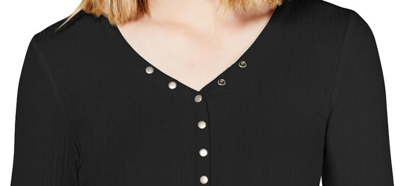 Hippie Rose Women's Juniors' Ribbed Hi-Low Henley Top Black Size Small