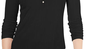 Hippie Rose Women's Juniors' Ribbed Hi-Low Henley Top Black Size Small