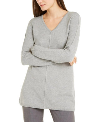 Alfani Women's V-Neck Tunic Sweater Grey Size Large