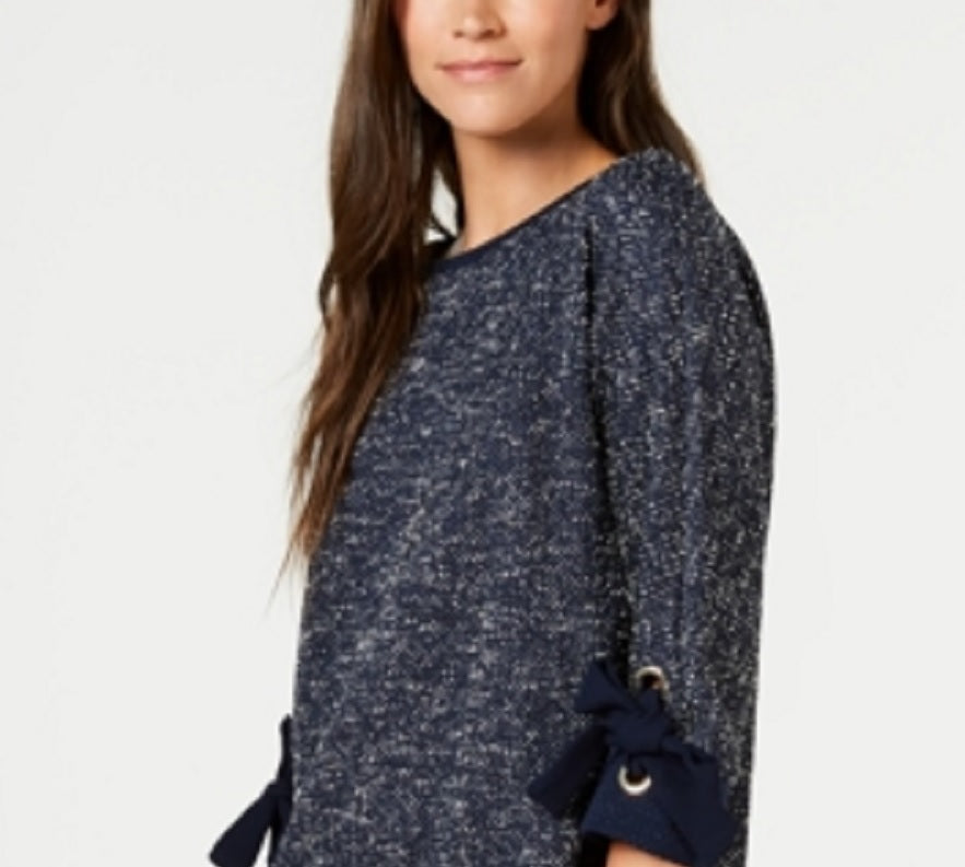 Charter Club Women's 3/4-Sleeve Bow-Trim Top Intrepid Blue Size X-Large