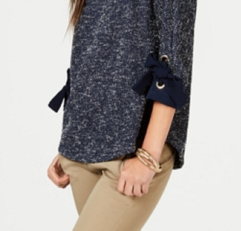 Charter Club Women's 3/4-Sleeve Bow-Trim Top Intrepid Blue Size X-Large