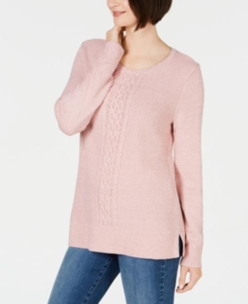 Karen Scott Women's Cable-Knit Panel Sweater Pink Size X-Small