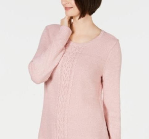 Karen Scott Women's Cable-Knit Panel Sweater Pink Size X-Small