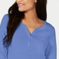 Karen Scott Women's Petite Cotton Henley Shirt Blue Size PS/M