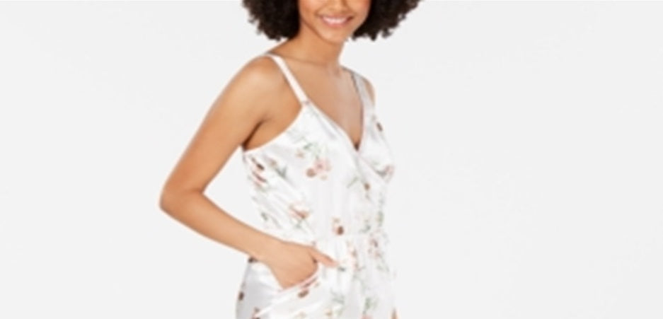 INC International Concepts Women's Printed Contrast Trim Romper White Size Large