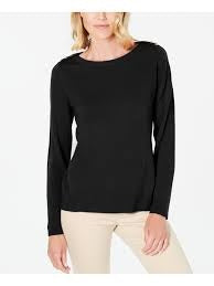 Karen Scott Women's Crewneck Long-Sleeve Sweater Black Size Large