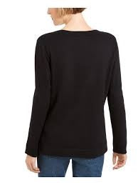 Karen Scott Women's Crewneck Long-Sleeve Sweater Black Size Large