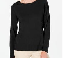 Karen Scott Women's Crewneck Long-Sleeve Sweater Black Size Large