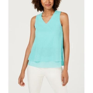 Alfani Women's Petite Layered-Look V-Neck Top Lagoon Green  Size L