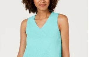 Alfani Women's Petite Layered-Look V-Neck Top Lagoon Green  Size L