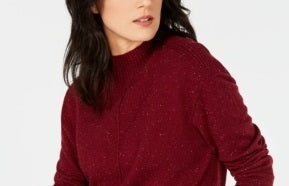 Karen Scott Women's Mock-Neck Shimmer Sweater Red Wine Size XX-Large