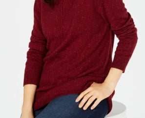 Karen Scott Women's Mock-Neck Shimmer Sweater Red Wine Size XX-Large