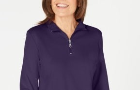 Karen Scott Women's Cotton Half-Zip Mock-Neck Top Purple Size Medium