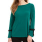 Charter Club Women's Tie-Sleeve Crepe Top Green Size Small