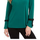 Charter Club Women's Tie-Sleeve Crepe Top Green Size Small